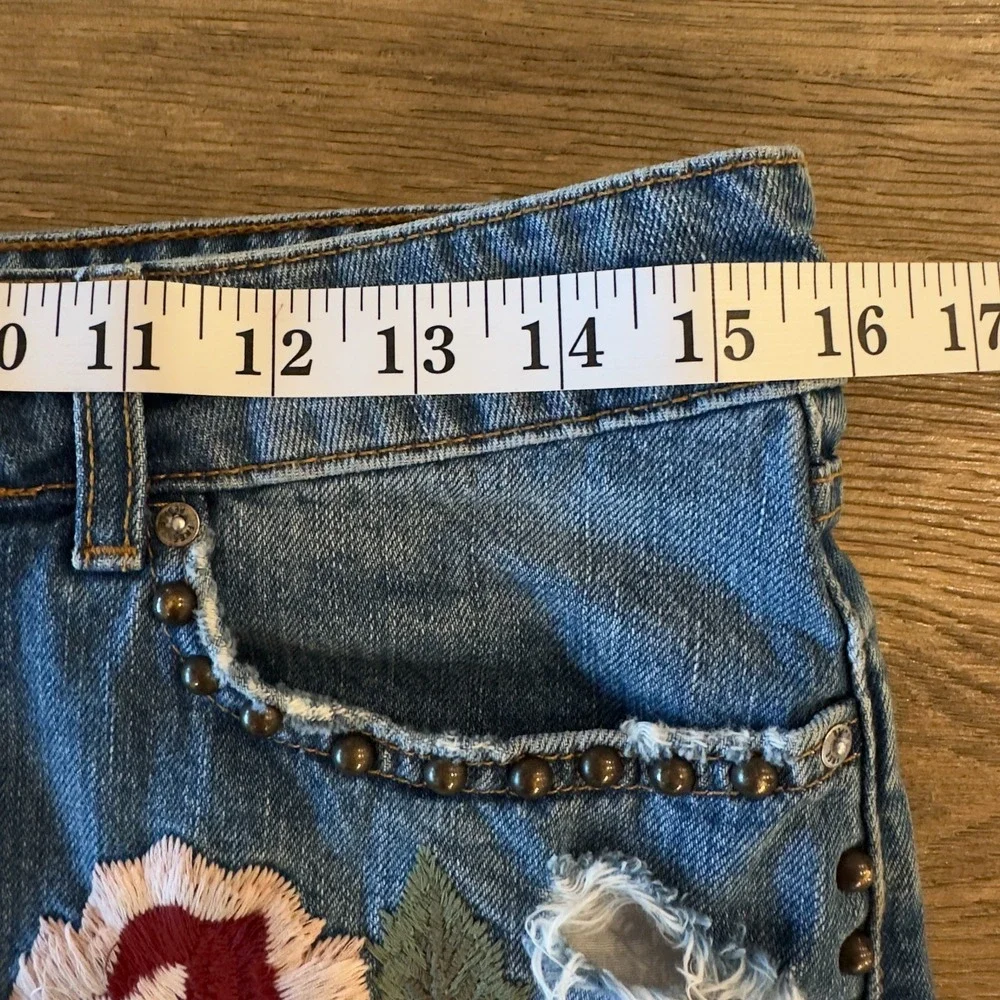 Free People Wild Rose Embroidered Studded Denim Jean Mini Skirt-Size 27-*Read*‎